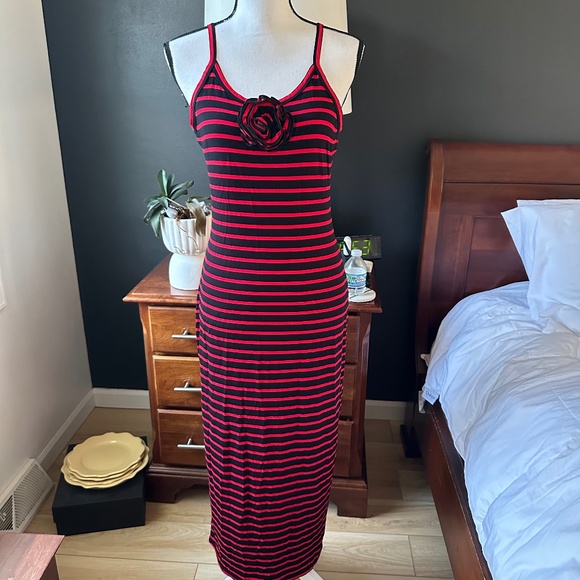 Lovers and Friends Red and NAVY Stripped Midi Dress with Rosette - Size M - Picture 1 of 4